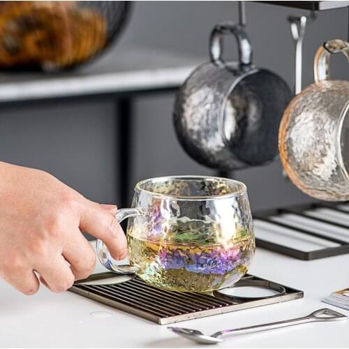 Coffee mugs cup color glass water cup with handle set home breakfast milk cup transparent heat-resistant explosion-proof 420ml