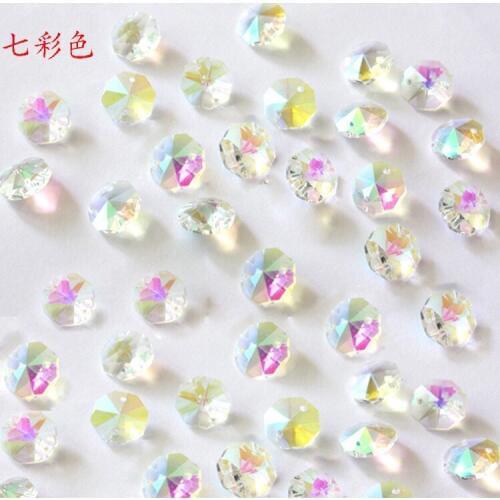 Rings are free 200pcs 14mm K9 Crystal clear AB Octagon Beads In 1 hole or 2 Holes crystal DIY Curtain Beads Glass Prisms