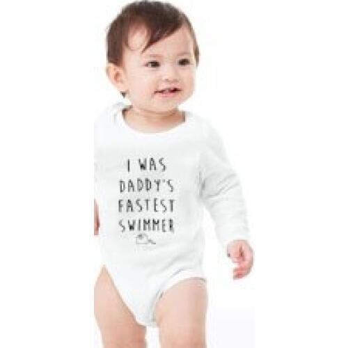 Newborn Infant Romper I Was Daddys Fastest Swimmer Baby Boys Girls Letter Playsuit Clothes Long Sleeve Funny Jumpsuit