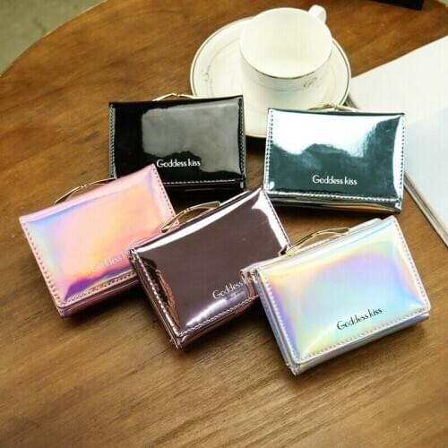 Women Leather Small Mini Wallet Card Key Holder Color Coin Purse Fashion Ladies Casual Short Wallets Birthday Gift laser effect