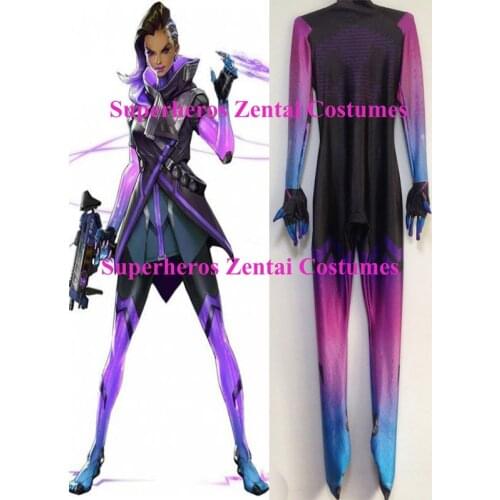 3D Print Sombra Costume Spandex Sombra Cosplay Zentai Adults/Kids Catsuit Halloween Custom D.va Mercy Widowmaker Tracer bodySuit