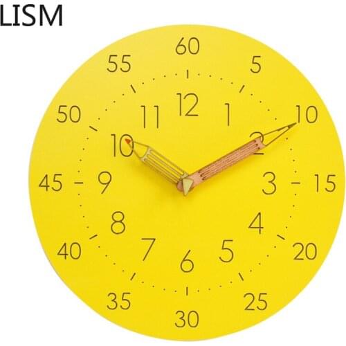 Nordic Design Round Silent Children Cartoon Simple Wall Clock Learning Solid Wood Living Room Stylish Personality Reloj De Pared