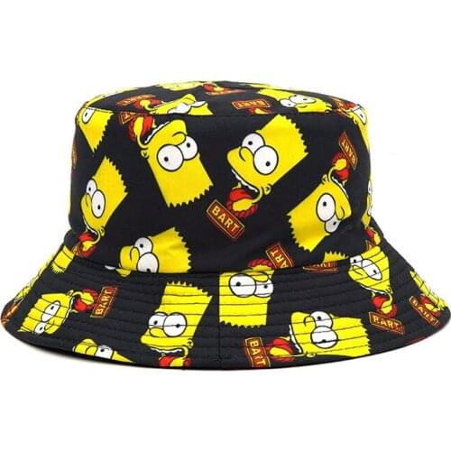 Summer Fisherman Hat Reversible Cartoon Bucket Hats For Women Men Street Hip Hop Bucket Cap Vintage Printed Fishing Hat