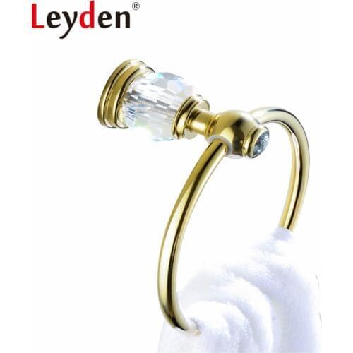 Leyden Luxury Golden Brass& Crystal Towel Ring European Royal Wall Mounted Ring Holder Towel Holder Ring Bathroom Accessories