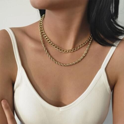 WANGLUFEI Hip Hop Chunky Choker Necklace Collar Steampunk Men Rock Chunky Aluminum Gold Color Thick Chain Necklace Women Jewelry