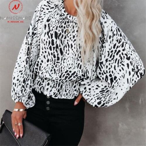 Fashion Women Leopard Print Blouse Hollow Out Design Button Decor O-Neck Long Sleeve Spring Autumn Pullovers Chiffon Top