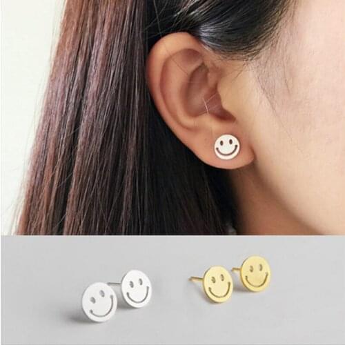 Fashion Trendy Smile Face stud Earrings for Men Women Stainless Steel Hip Hop Punk Earrings Statement Gold Silver Color Earring