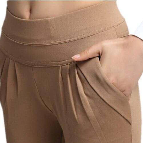 Fashion Women Harem Pants Mid Waist Summer Plus Size Loose Classic Trousers Female Pleated Solid Black Female Pants