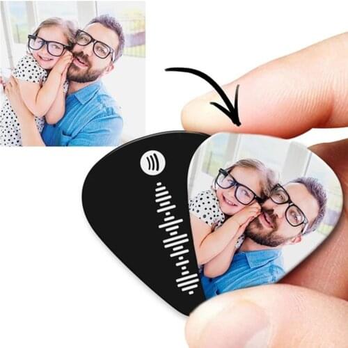 Fashion Custom Music Spotify Code Personalise Photo Acrylic Guitar Pick Keychain Pendant Violin/Drop Shape Leather Key Protector