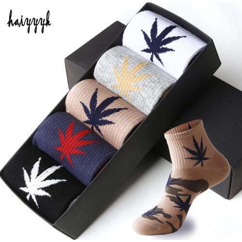 2019 New High Quality Mens Cotton Socks Harajuku Style Leaf Camouflage Short Socks For Men Hip Hop Skateboard Ankle Sock Man