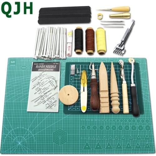 Professional Leather Craft Tools Kit Hand Sewing Stitching Punch Carving Work Saddle Groover Set Accessories DIY Leather Tool