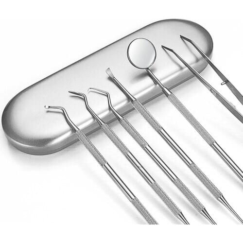 6pc/box Dental Mirror kit Sickle Tartar Scaler Pick Spatula Silver box Dental instruments Dentist Tools Oral Care Tooth Cleaning