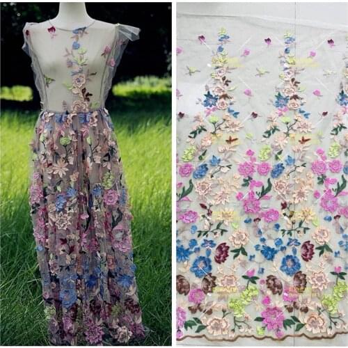 NEW 1yard/1 lot high quality hollow multi-color 3D flowers embroidery mesh water soluble lace DIY dress beautiful X0410