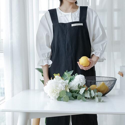 New Apron Cotton Linen Denim Printing Brief Adult Apron with Big Pocket Kitchen Baking Cooking Accessories Bib Aprons