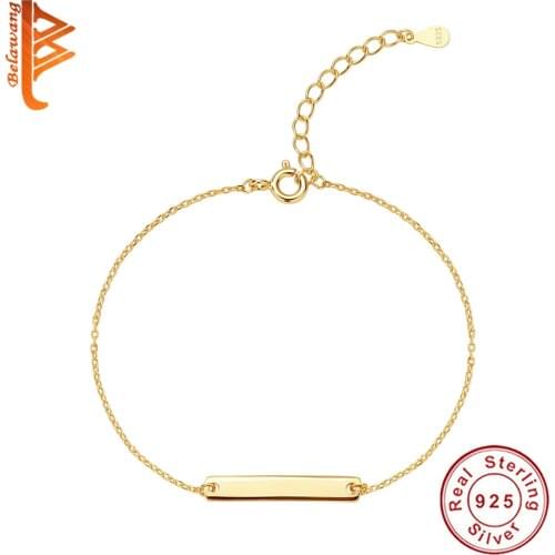 Wholesale 5PCS 925 Sterling Silver With 18k Gold Plated Engrave Bar Bracelet Geometry Chain Bracelet For Women Birthday Gift