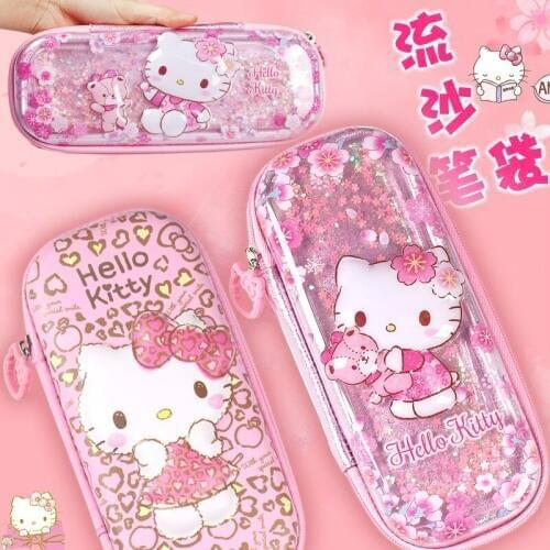 Creative Quicksand Liquid Pencil Case Large Capacity Cute Cartoon Pencil Pouch Simple Three-layer Pencil Bag