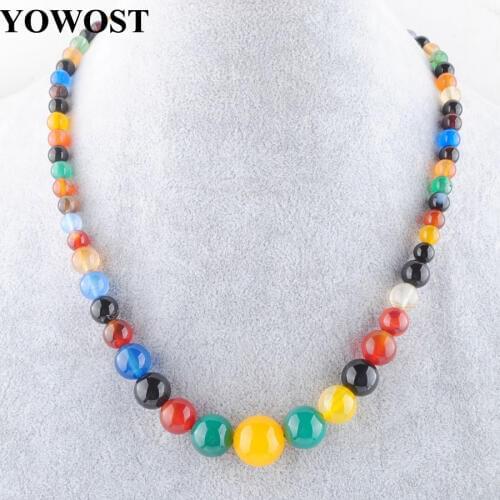Multicolor Agates Gem Stone 6-14mm Gradated Round Beads Necklace 17.5 inches Fashion Women Jewelry IF3022