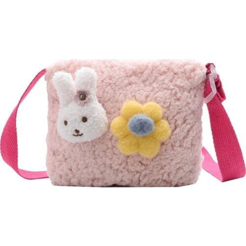 Plush Children Messenger Bags Kids Shoulder Bags Cute Baby Girls Coin Purses Animal Rabbit Toddler Crossbody Bags Infant Handbag