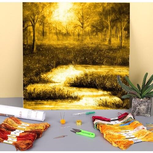 Natural Scenery Golden Evening Printed Canvas 11CT Cross Stitch DIY Embroidery Set DMC Threads Needlework Sewing Decor