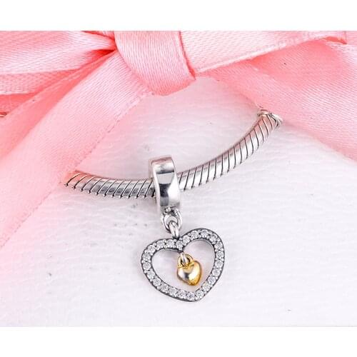 Fits for Pandora Charms Bracelets Forever in my Heart Beads with 14K Real Gold 100% 925 Sterling Silver Jewelry Free Shipping