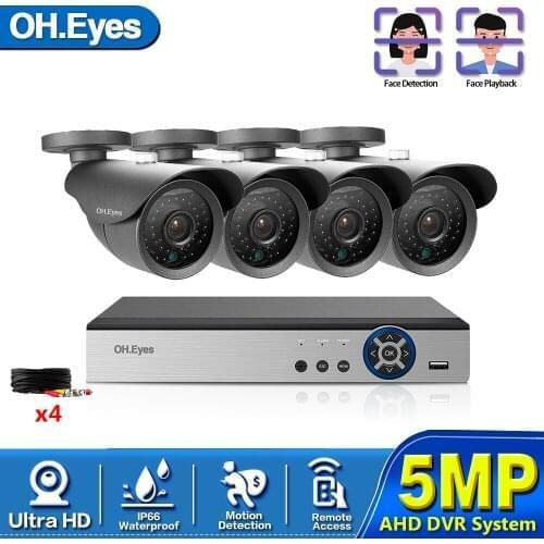 AHD 4CH CCTV System 5mp Video Surveillance DVR with 4PCS 3.6MM 1080P HD Night Vision CCTV Home Security Camera System Kit 2TB