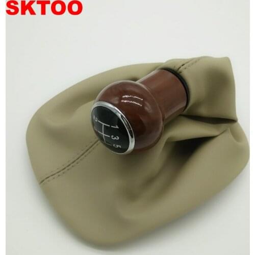 SKTOO Beige 5 Speed Gear Wooden Shift Knob Gaitor Boot For VW Passat B5 B5.5 1998-2004