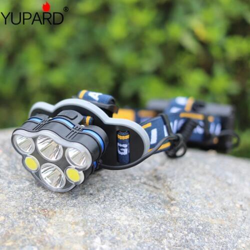 T6 LED Headlamp USB Rechargeable COB Red light warning light Headlight Flashlight outdoor Waterproof for Camping Fishing +18650