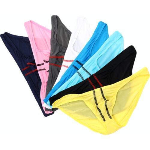 8PCS New Summer Sexy Underwear Man Ice Silk Low Waist Panties Men Gay Briefs Shorts Semi-transparent U Convex Pouch Underpants