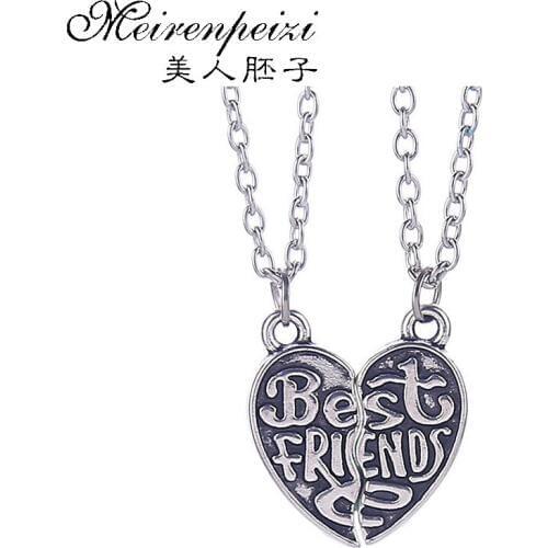 Vintage Silver Best Friends Pendants Necklaces Split Heart Necklace Friendship Relationship Cool Gift for 2