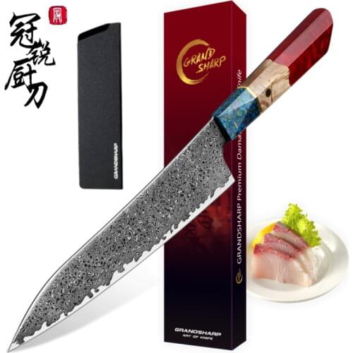 Japanese VG10 Damascus Kitchen Knives Chef Knife 8.6 Inch Japanese Damascus Knife Cooking Tools Slicing Sushi Knife Gift Box NEW