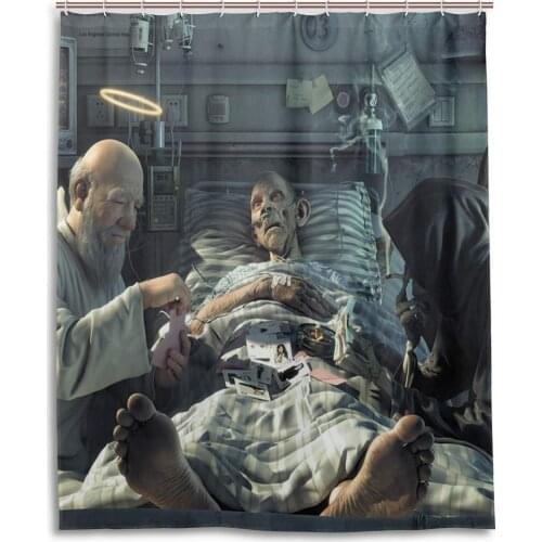 Old Man Angel and Devil Bath Shower Curtain Waterproof Fabric