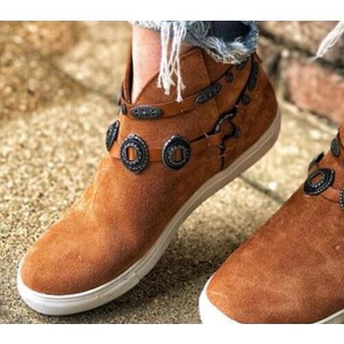 Women Retro Ankle Boots Slip on Pointed Toe Ladies Snake Print Rivet Mixed Color Shoes Female Soft Flock Casual Boots