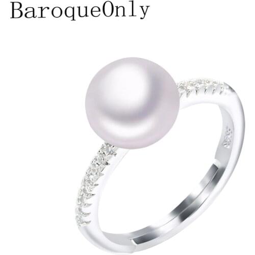 BaroqueOnly 2019 Fashion Pearl Ring Natural Freshwater Pearl Rings 8-9mm AAA Zircon 925 Sterling Silver jewelry Rings For Women