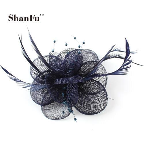 Lady Sinamay Feather Fascinators Women Decorated Nice Pearled Hair Accessories Wedding Cocktail Brooch SFB6206 96pcs/lot