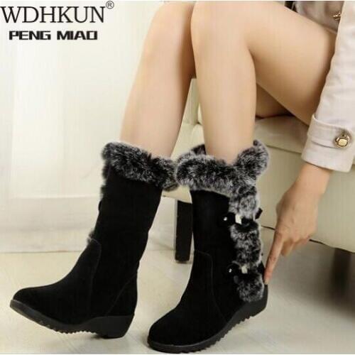 2020 New Hot Women Boots Autumn Flock Winter Ladies Fashion Snow Boots Shoes Thigh High Suede Mid-Calf Boots big size 35-42