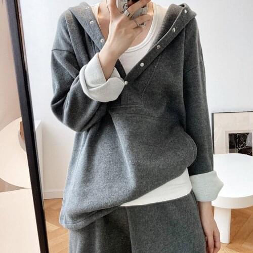 Womens 2 Pieces Outfits Cotton Tracksuit Sweatsuits Sets Loose Soft Hoodie And Wide Leg Casual Pant