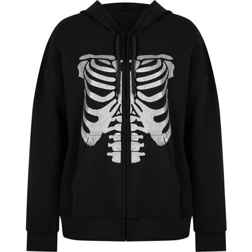 Women Y2K Gothic Sweatshirt Zip Up Casual Autumn Hoodies Clothes Zipper skull Pockets oversize long Sleeve Fashion Coat Hoodie