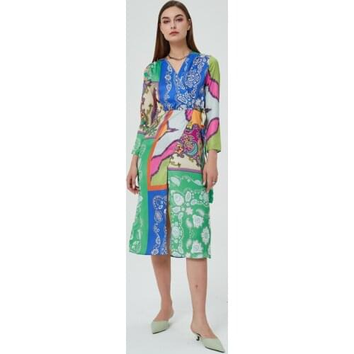 OUROPEAN ZTATION Za Dress Women 2021 Fashion With Belt Print Midi Dress Vintage Slim Casual Wrap Female Dresses Vestidos robe