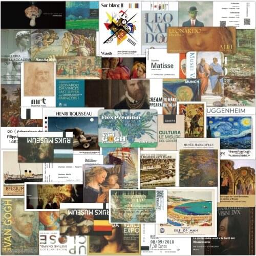 10/50pcs Art Museum Art Oil Painting Ticket Stubs Graffiti Stickers Decorative Luggage Laptop Guitar Thermos Waterproof Stickers