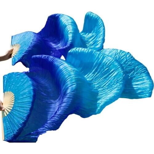 100% silk handmade wholesale high quality Chinese silk veils dance fans Pair of belly dancing fans royal royal Blue +Turquoise