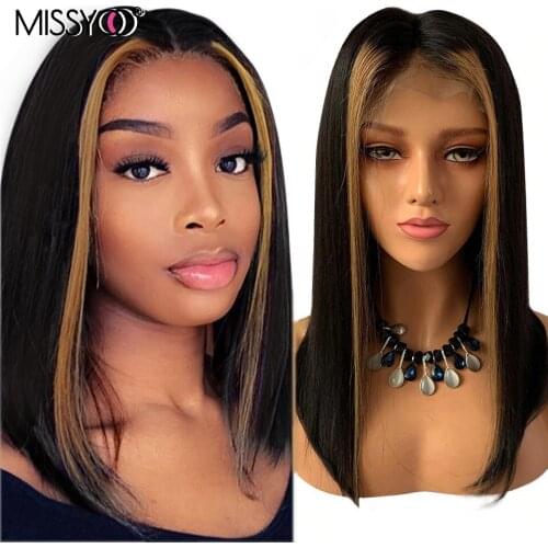 1b 27 Ombre Highlight Wig 13x1 T Part Lace Wig Human Hair Brazilian 4x4 Closure Wig Natural Black With Blonde Straight For Women