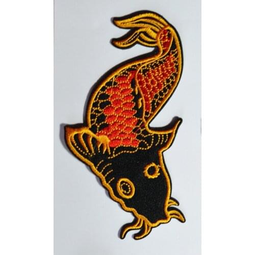 Japanese koi carp fish love friendship embroidered applique iron on patch (size is about 7 * 11.1 cm)
