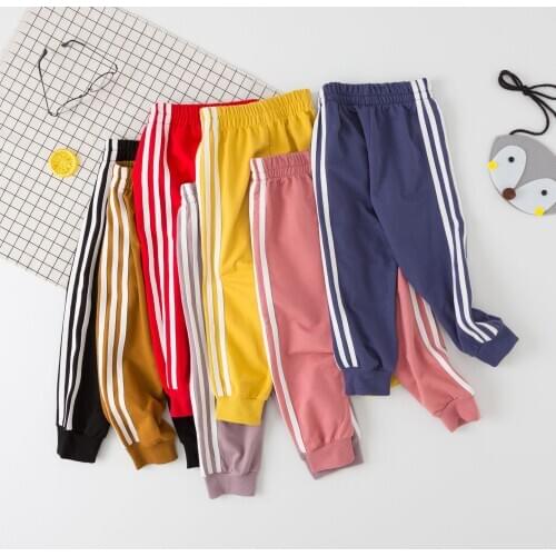 2020 Autumn/winter Sports Pants Boys Girls Loose Leggings Cotton Side Striped Straight Childrens Casual Trousers Kids Clothes