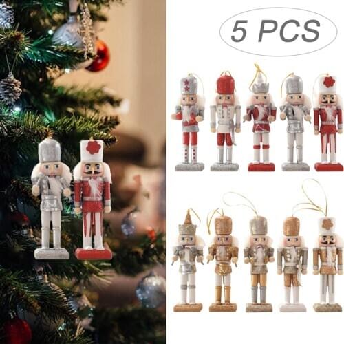 5Pcs/Set Christmas Wooden Nutcracker Puppets Tree Decor Decoration Girly Heart Ornament Walnuts Soldier Wholesale High Quality