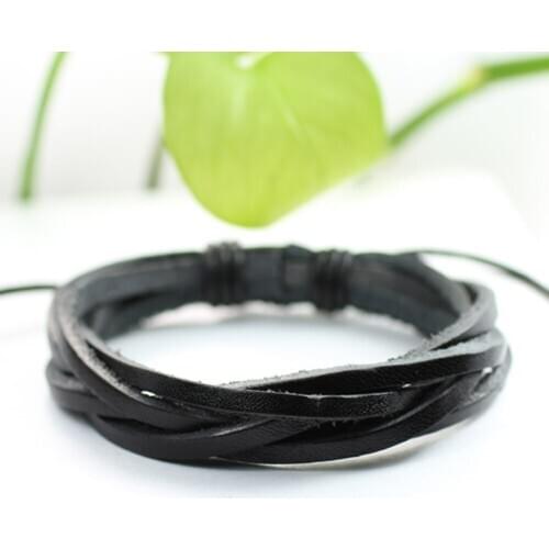 6 pcs/lot Wrap Woven Fashion Handmade Men Black Bracelets Male Women Leather Bracelet Men Bangle Wholesale Jewelry Gift DX18