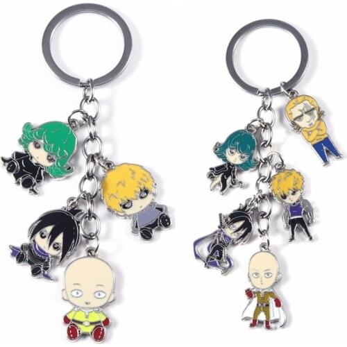 Anime One Punch Man Saitama Genos Tatsumaki King Panic Speed Sonic Cute Cartoon Enamel Alloy Metal Keychain Keyring Key Chain