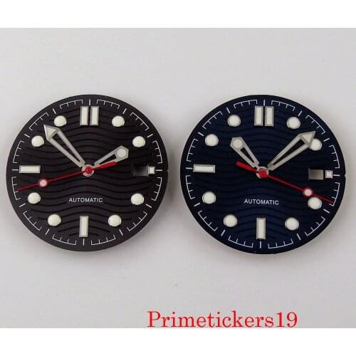 31mm Black BLIGER Sterile Watch Dial With Date Window Wave Pattern Wristwatch Hands Fit NH35 Automatic Movement