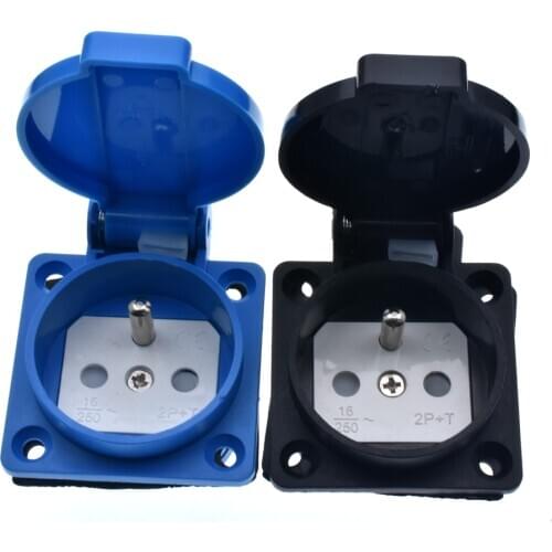 Black Blue French Industry Safety Outlet 16A 250V IP54 NF Certification Blue European outdoor Waterproof Power Connector Socket