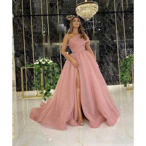 Elegant Evening Formal Dresses 2021 With Dubai Formal Gowns Party Prom Dress Arabic Middle East One Shoulder High Split Organza
