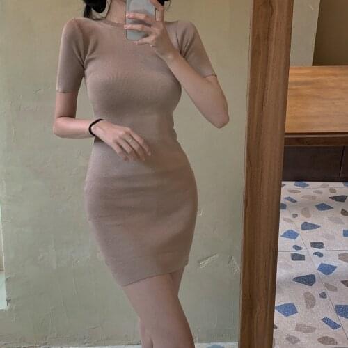 Base round collar short sleeve T-shirt cultivate morality show thin package hip inside take little child dress